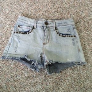 Studded Washout Denim Shorts