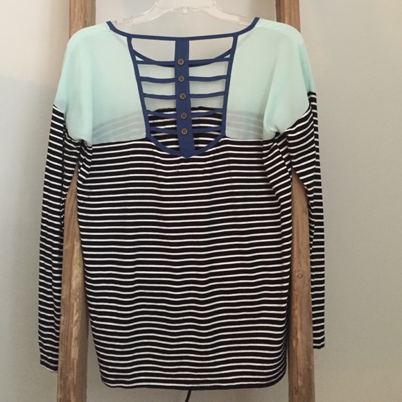 Striped mint and blue top - Picture 2 of 4
