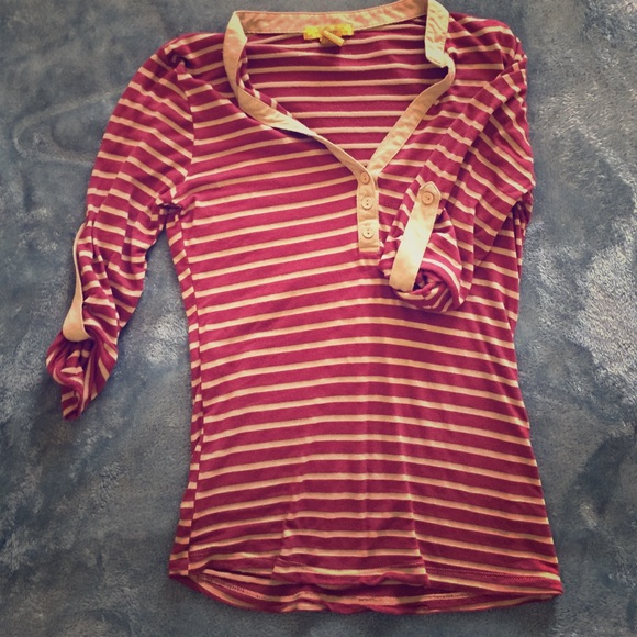 Striped red and tan half sleeve shirt