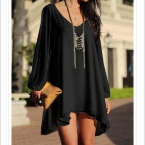 Little Black Dress Long Hollow Out Sleeve