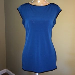Blue top with black trim, size L