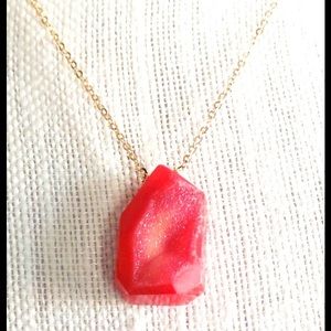 Cranberry Red Druzy Pendant Necklace
