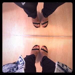 Black strappy heels, size 7.5, heel length 4in