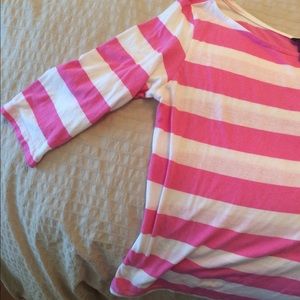 H & M quarter sleeve pink and white shirt.