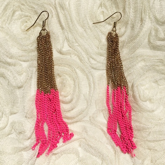 Pink and Gold Tassel Earrings