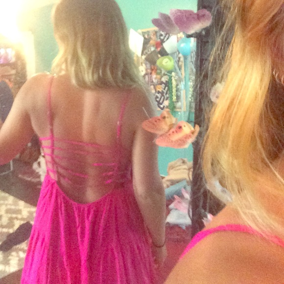 Bright pink shift dress