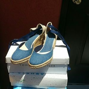 NEW Tommy Hilfiger Tia Ankle Wrap Wedge Denim