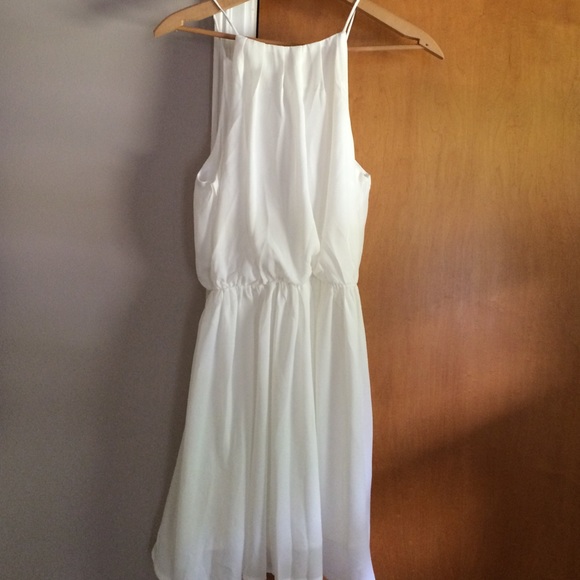 White sheer sinched waist dress