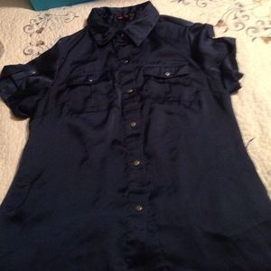 Satin like navy colored blouse