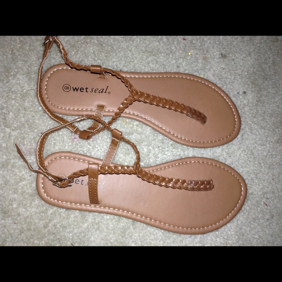 Braided tan thong sandals
