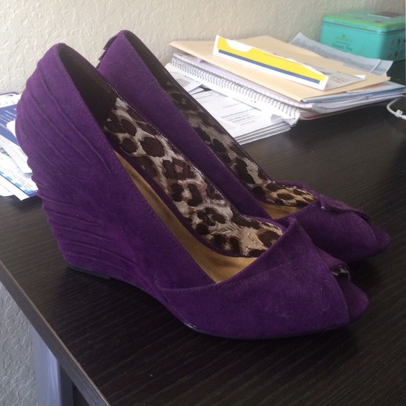 Qupid Shoes - Purple/eggplant peep toe wedges