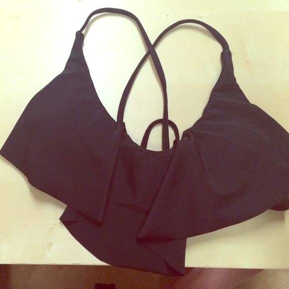 Flounce black bikini top with cross cross back!