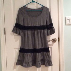 Gray and Black Lace Trimmed Dress