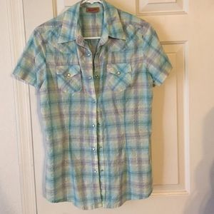 Teal plaid button up short sleeve