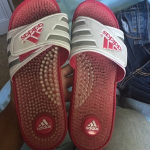 Pink Adidas slides