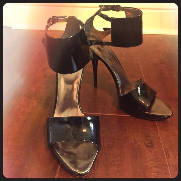 Black Patent Leather Cuff Stiletto Sandals
