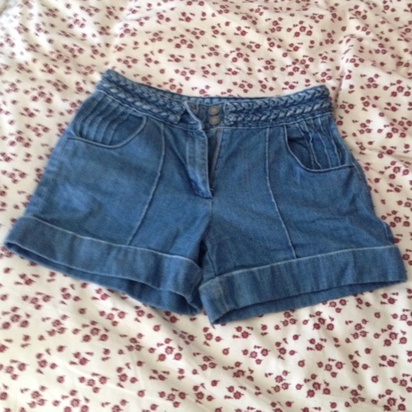 High-waisted cuffed denim shorts