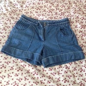 High-waisted cuffed denim shorts