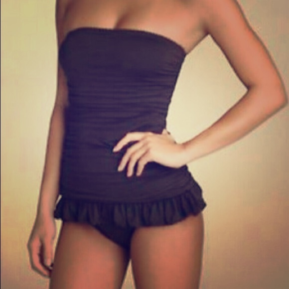 Juicy Couture Black Bandeau Ruffle Swimdress