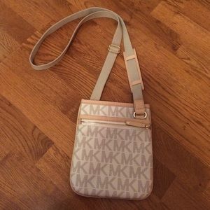 Michael Kors Tan and White Crossbody Bag