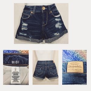 Dark washed high waisted denim shorts