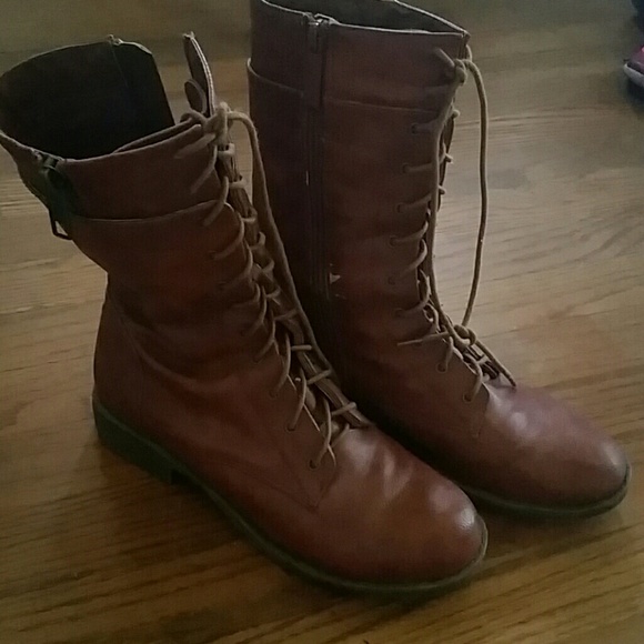Faux leather zip and lace up boots