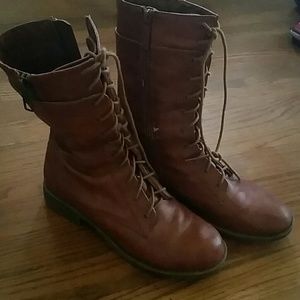 Faux leather zip and lace up boots