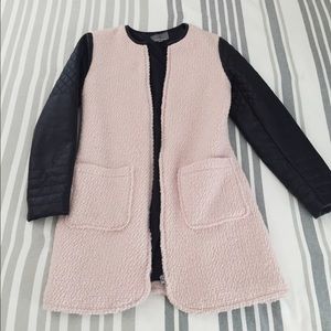 faux leather and wool long jacket