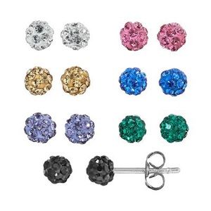 Crystal Silver-Plated Fireball Stud Earring Set