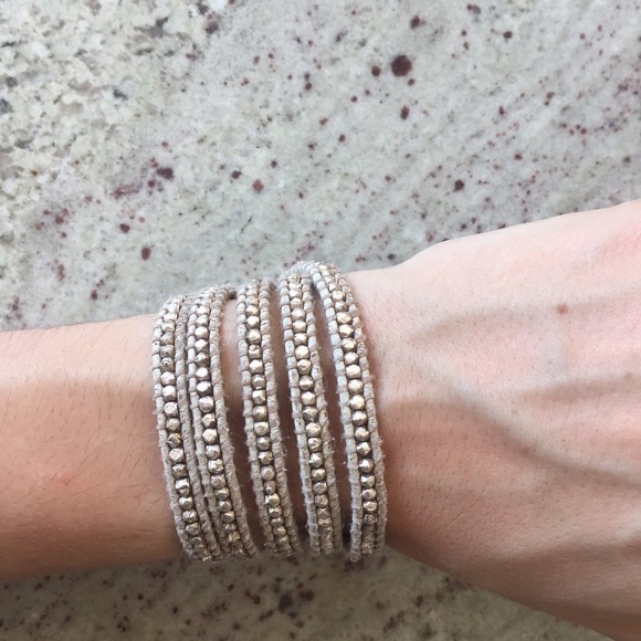 White Leather and Silver Wrap Bracelet