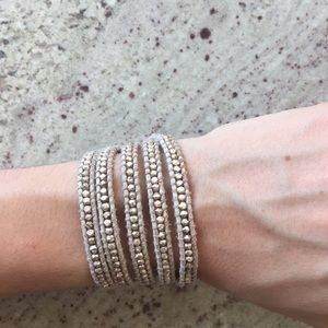 White Leather and Silver Wrap Bracelet