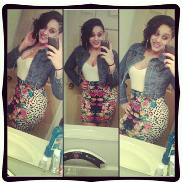 Floral and leopard print skirt