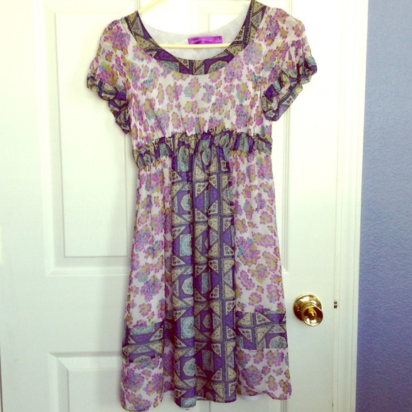 Purple and Blue Floral Dress - Picture 1 of 3