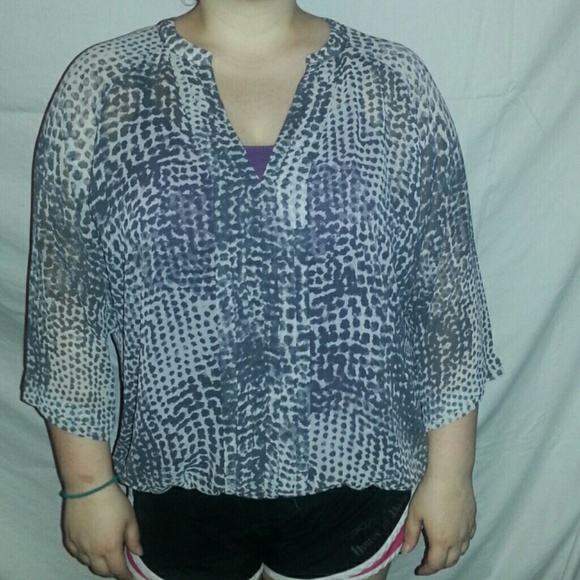 Sheer snake-print top w/ 3/4 sleeves, NWT