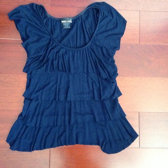 Navy Blue Ruffled Top - Picture 2 of 3