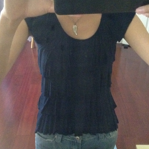Navy Blue Ruffled Top - Picture 3 of 3
