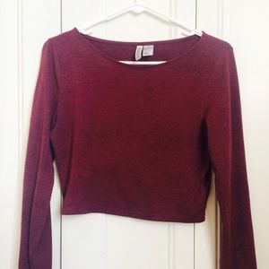 Burgundy long sleeve crop top