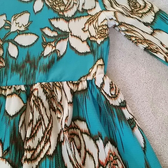 Turquoise Floral Print Dress - Picture 3 of 3