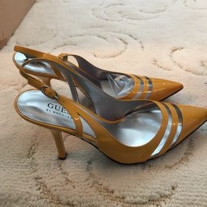 Ladies gold sling back heels