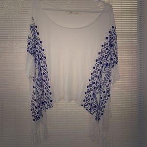 White Aztec Fringe Top