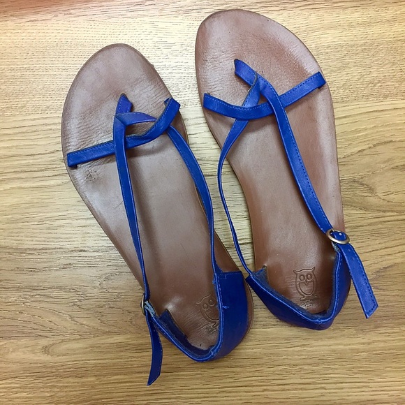 Leather Owl Sandals | Blue | SZ 8