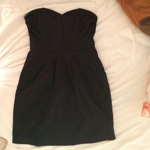 Black satin, strapless dress!