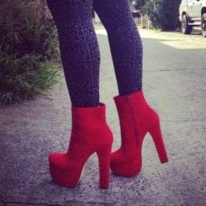 Red platform booties