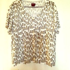 Short sleeved leopard print cardigan.