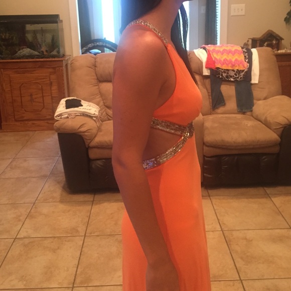 Long orange prom dress! - Picture 3 of 4