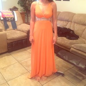 Long orange prom dress!