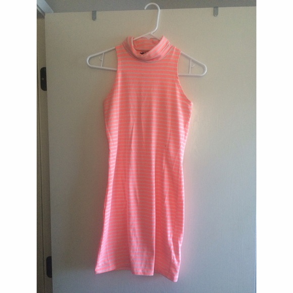 Neon orange/ white striped dress