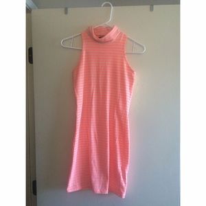 Neon orange/ white striped dress