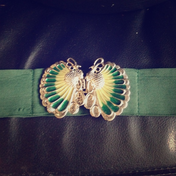 Emerald green peacock belt with clasp