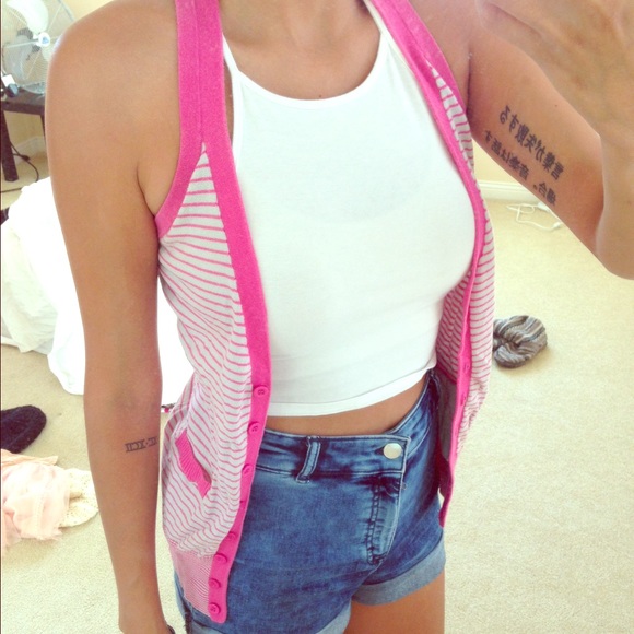 Light grey and pink striped vest